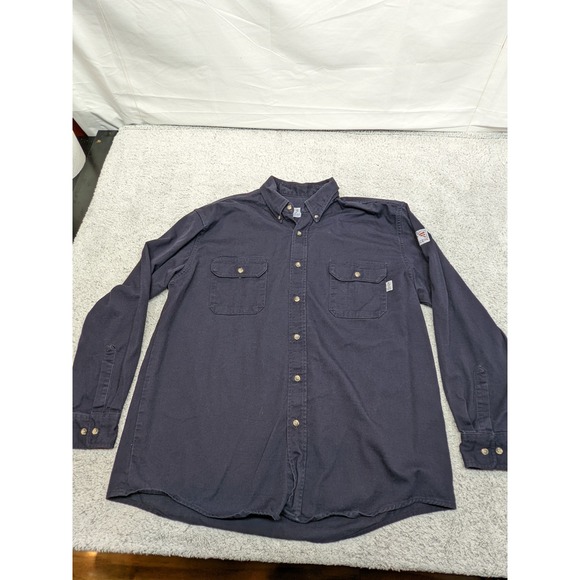 Tyndale Flame Resistant FR Shirt Mens XL Button Up Dark Blue 8 Cal Cat 2 2112 - Picture 1 of 13